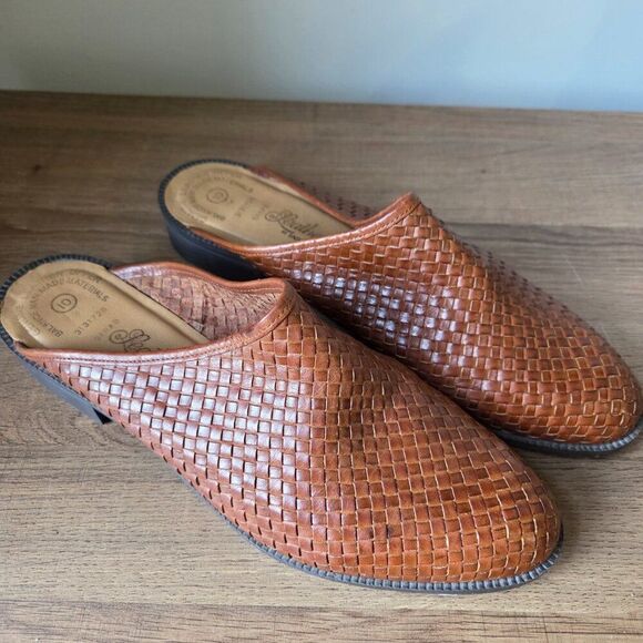 EUC LEATHER CRAFT BY FASHION TRADITION BEAUTIFUL LEATHER WOVEN LOW HEEL MULES 10 - Picture 4 of 15